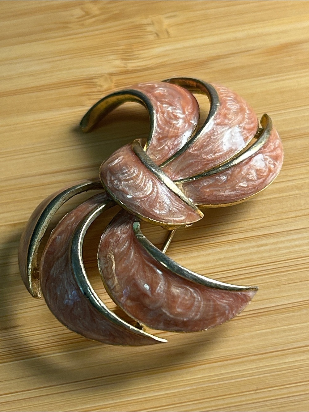Vintage Pink Swirl Leaf Brooch - Elegant Women’s Jewelry